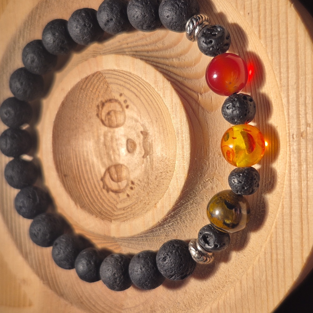 Artisan Crafted Carnelian, Fire Agate and Tiger's Eye with lava beads